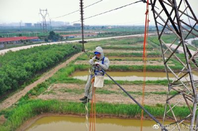 220千伏新廣線(xiàn)6號等電位修復防震錘工作