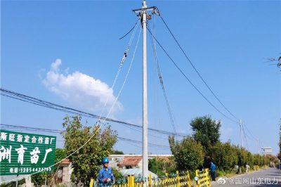 國網(wǎng)諸城市供電公司?施工人員在架設線(xiàn)路桿塔